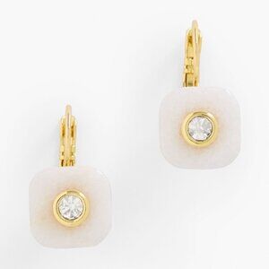 Talbots Floating Geo Stone Drop Earrings White Jade NEW